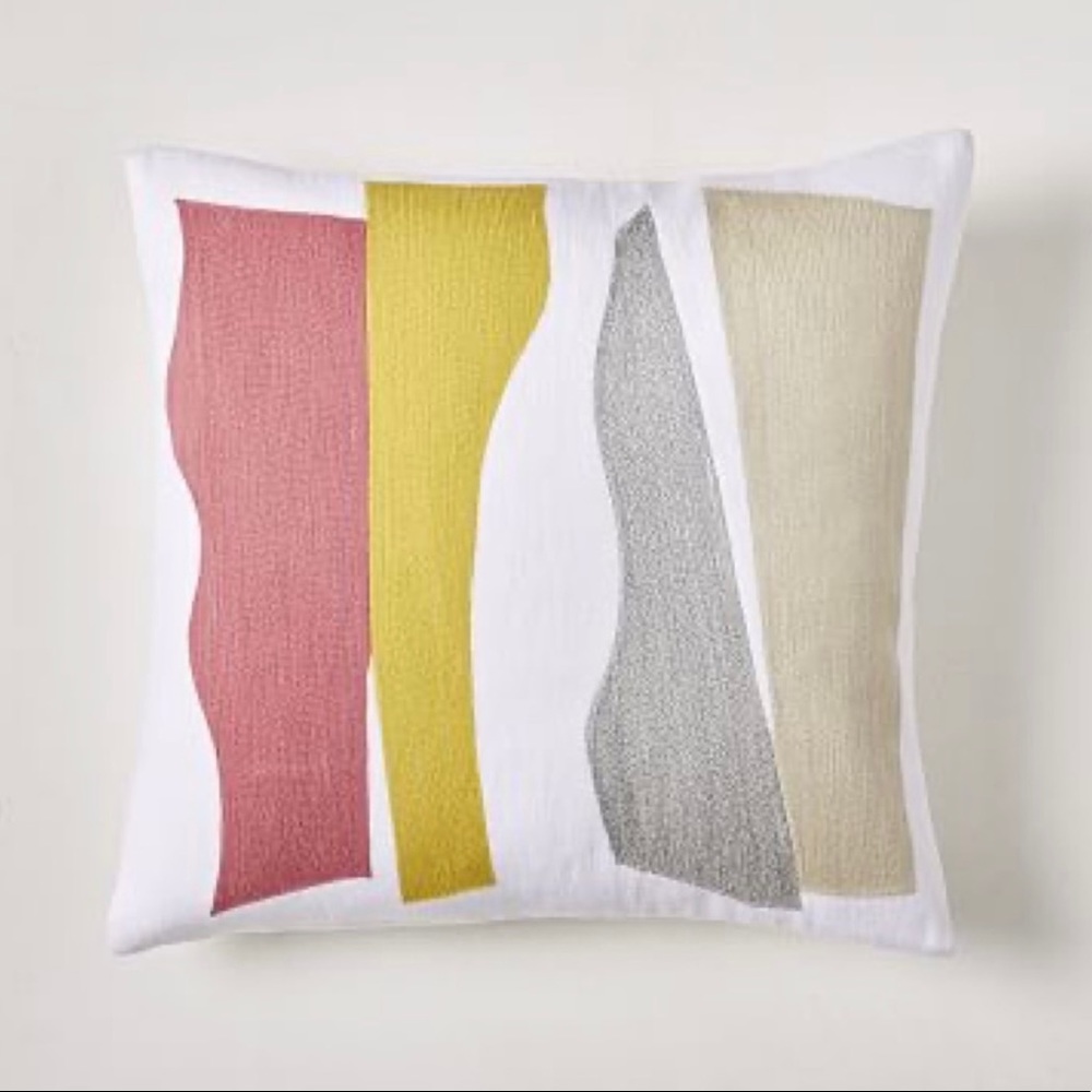 West Elm Crewel Wavy Cutouts Pillow Cover, 18"x18" Color Edgy Coral